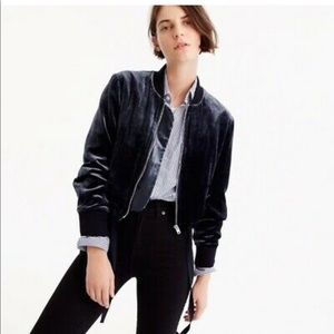 Jcrew velvet navy bomber jacket
